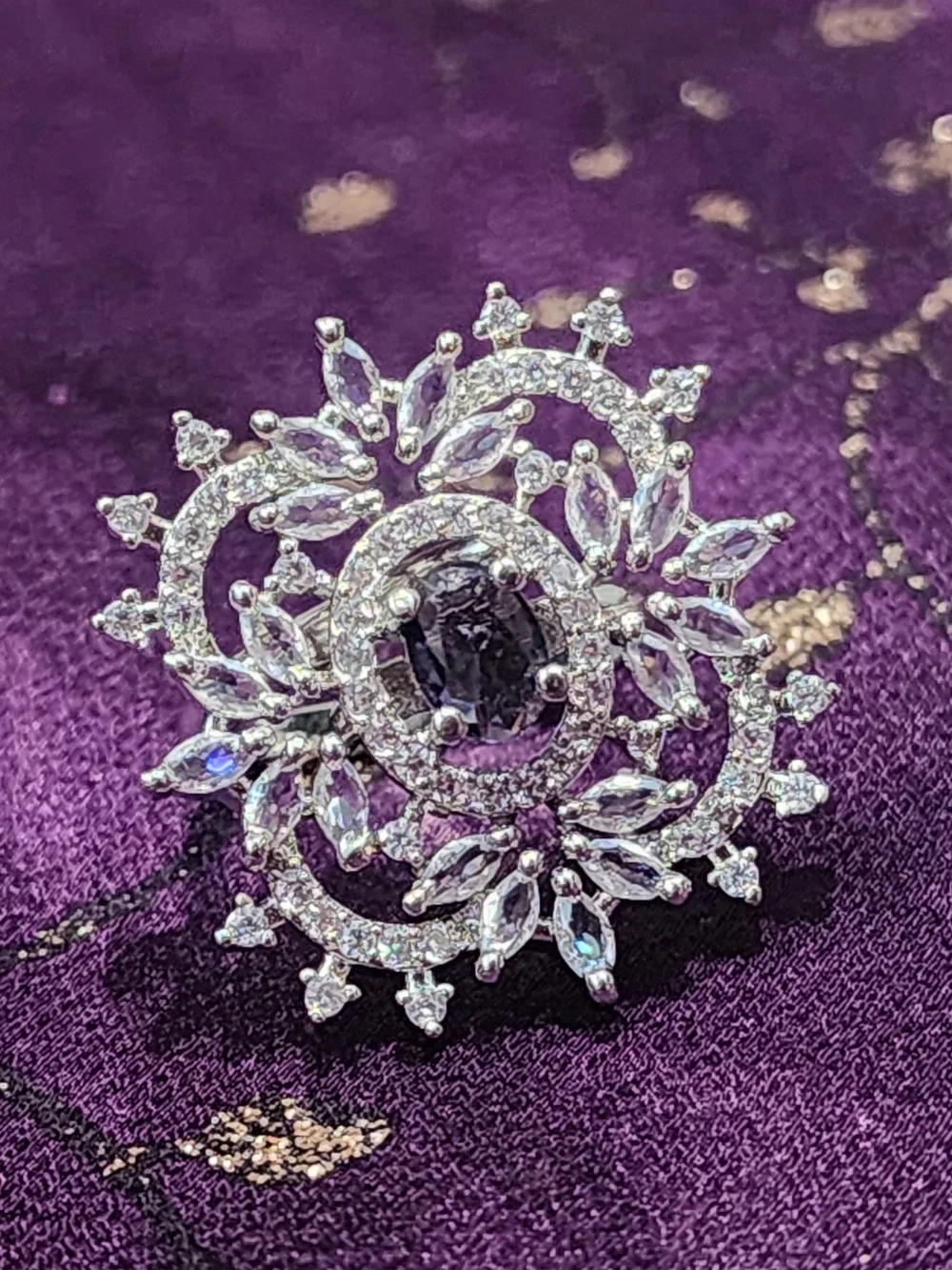 Gold-Plated Pink Center Filigree Cocktail Ring